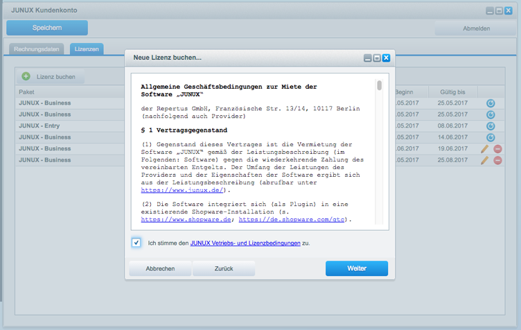 JUNUX Lizenzen AGB