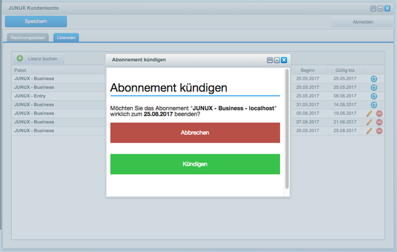 JUNUX Lizenz kündigen
