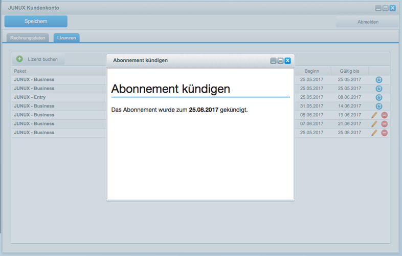 JUNUX Lizenz kündigen