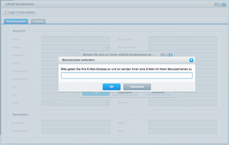 JUNUX Benutzernamen anfordern